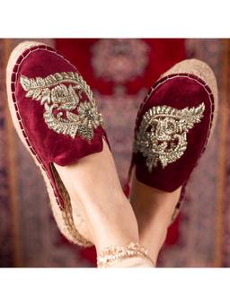 PARIPARI - Burgundy Haut Ottoman Espadrilles Style Mules