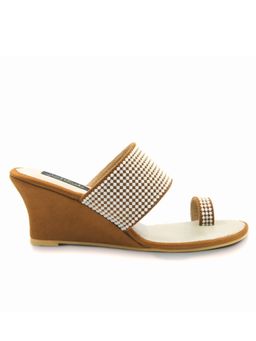 MIRAKI - Brown Suede Wedges with Pearls