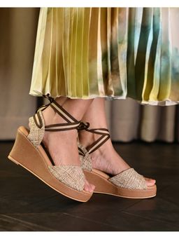 MIRAKI - Beige Jute Tie Up Wedges