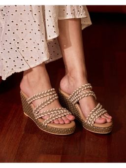 MIRAKI - Beige Braided Strappy Wedge Slides
