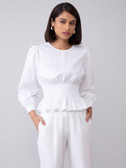 Twenty Dresses by Nykaa Fashion - Work White Solid Scoop Neck Top