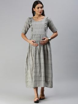 Swishchick - Grey Cotton Maternity Dress