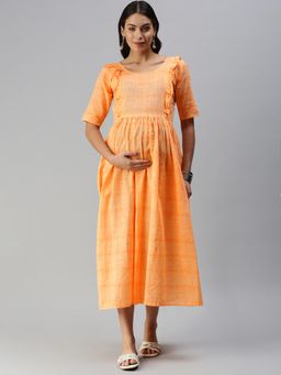 Swishchick - Orange Cotton Maternity Dress
