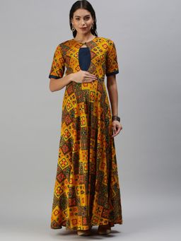 Swishchick - Yellow Patola Print Maternity Dress