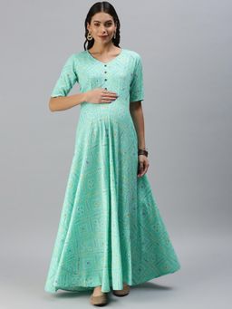 Swishchick - Green Bandini Fit and Flare Maternity Dress