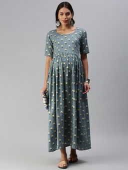 Swishchick - Grey Printed Fit and Flare Maternity Dress