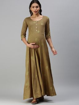 Swishchick - Beige Fit and Flare Maternity Dress