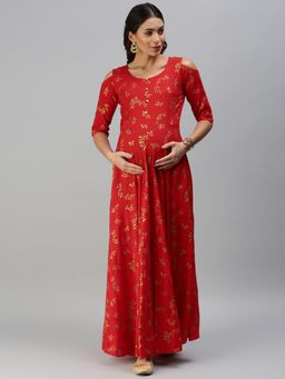 Swishchick - Red Fit Flare Maternity Dress