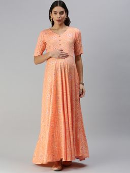 Swishchick - Orange Fit and Flare Maternity Dress