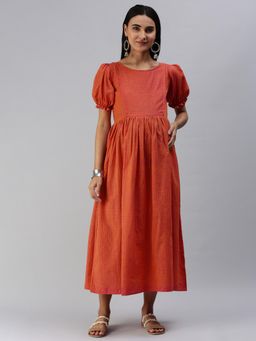 Swishchick - Orange Kantha Cotton Maternity Dress