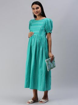 Swishchick - Blue Stripes Cotton Maternity Dress