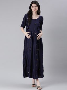 Swishchick - Blue Sequin Embroidered Maternity Dress