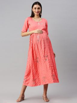 Swishchick - Peach Sequin Embroidered Maternity Dress