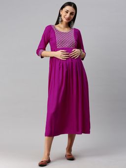 Swishchick - Magenta Embroidered Patch Maternity Dress