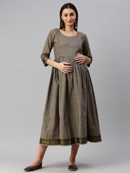 Swishchick - Grey Handloom Cotton Maternity Dress