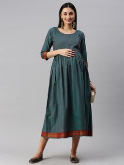 Swishchick - Teal Handloom Cotton Maternity Dress