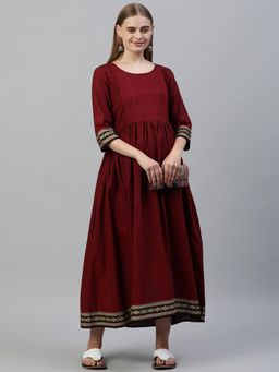Swishchick - Maroon with Black Border Maternity Dress
