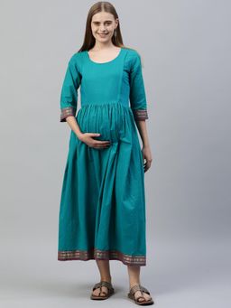 Swishchick - Blue with Pink Border Maternity Dress