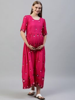 Swishchick - Pink Cutwork Border Maternity Dress