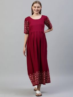 Swishchick - Wine Mirror Work Border Maternity Dress
