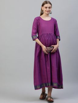 Swishchick - Purple Mangalgiri Cotton Maternity Dress