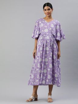 Swishchick - Lavender Floral Print Cotton Maternity Dress