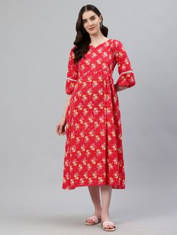 Swishchick - Pink Floral Print Cotton Maternity Dress