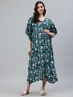 Swishchick - Black and Blue Floral Print Maternity Dress