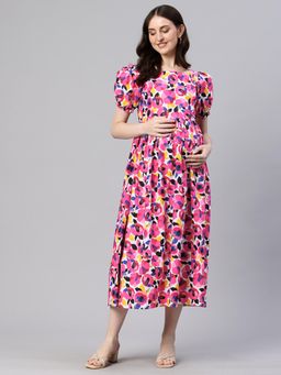 Swishchick - White Pink Floral Maternity Dress