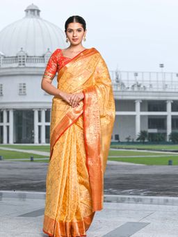 Beatitude - Yellow Shade Silk Woven Saree with Unstitched Blouse