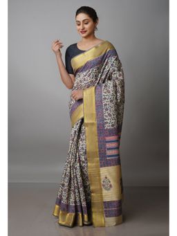 Unnati Silks - Beige Pure Handloom Bengal Tusshar Silk Saree with Unstitched Blouse