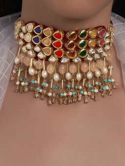 Joules By Radhika - Navratna Multi Color Necklace with Jade Drops