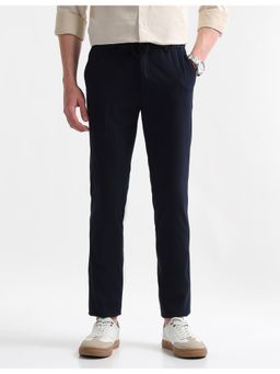 Arrow Newyork - Men Navy Blue Textured Super Slim Pant