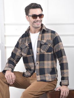 CRIMSOUNE CLUB - Men Checked Navy Blue Shacket