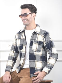 CRIMSOUNE CLUB - Men Checked Zip-Up Navy Blue Shacket