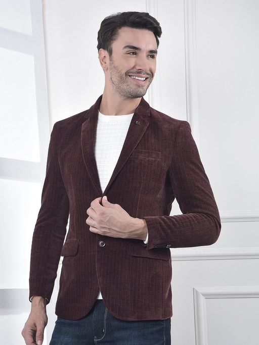 CRIMSOUNE CLUB Men Corduroy Single-Breasted Wine Blazer