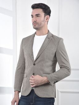CRIMSOUNE CLUB - Men Jacquard Single-Breasted Brown Blazer