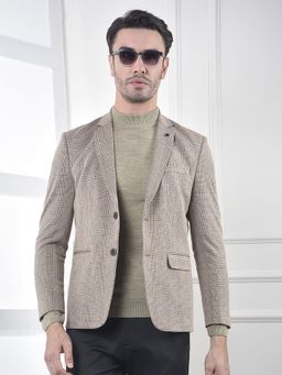 CRIMSOUNE CLUB - Men Micro-Check Single-Breasted Brown Blazer