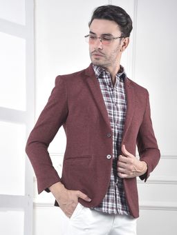 CRIMSOUNE CLUB - Men Textured Single-Breasted Maroon Blazer