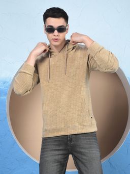 CRIMSOUNE CLUB - Men Beige Jacquard Hooded Neck Hoodies