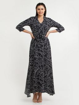 Zink London - Womens Black Printed Maxi Dress