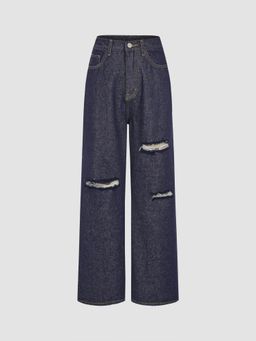 Cider - Navy Blue Denim Classic Ripped Jeans
