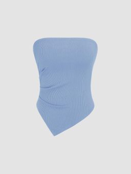 Cider - Blue Rib Strapless Solid Tube Crop Top