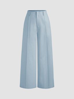 Cider - Baby Blue French Riviera Vacation Linen Blend High Rise Solid Pocket Wide Leg Trouser