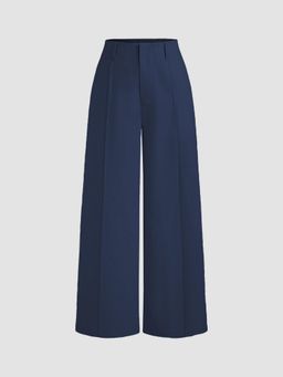 Cider - Navy Blue French Riviera Vacation Linen Blend High Rise Solid Pocket Wide Leg Trouser