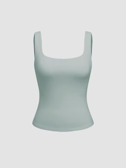 Cider - Baby Blue Contour Double Layered Square Neck Solid Tank Top