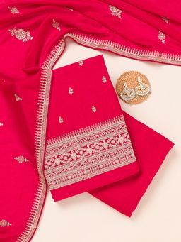 Koskii - Rani Pink Zariwork Art Silk Unstitched Salwar Suit (Set of 3)