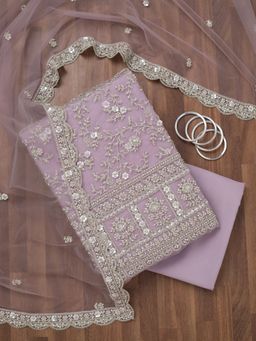Koskii - Lavender Stonework Net Unstitched Salwar Suit (Set of 3)