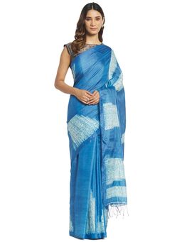 Fabindia - Blue Printed Silk Sari