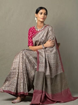 Fabindia - Silk Tussar Hand Block Print Sari